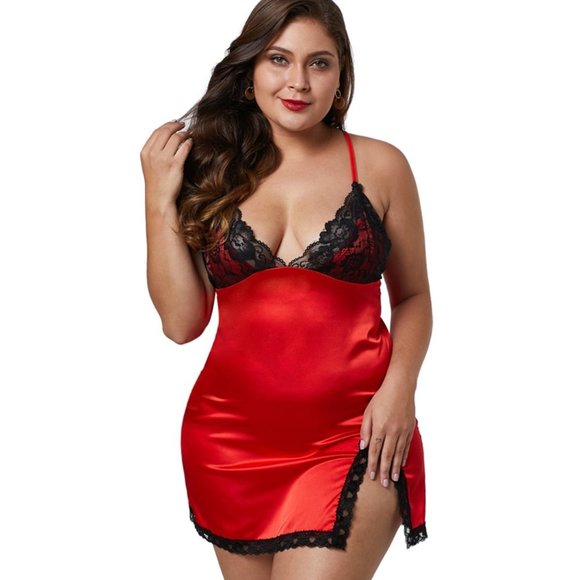 Women Plus Size Red Lingerie Chemise Night Dress Holiday Christmas Gift, 14-16 - Picture 2 of 5